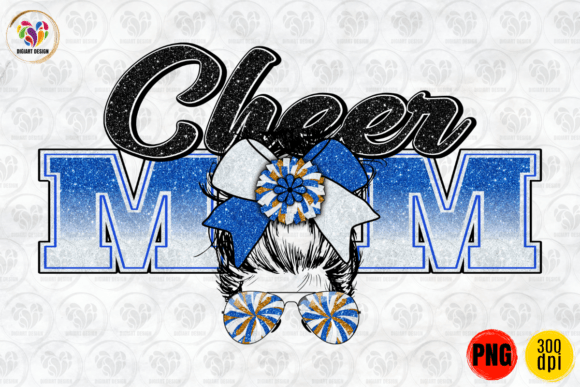 Cheer Mom, Messy Bun, Blue White PNG – A Versatile Design Asset for Crafts and Graphics