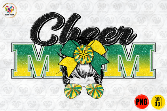 Cheer Mom, Messy Bun, Green Yellow PNG for Crafts and Graphics: A Brand Designer’s Perspective