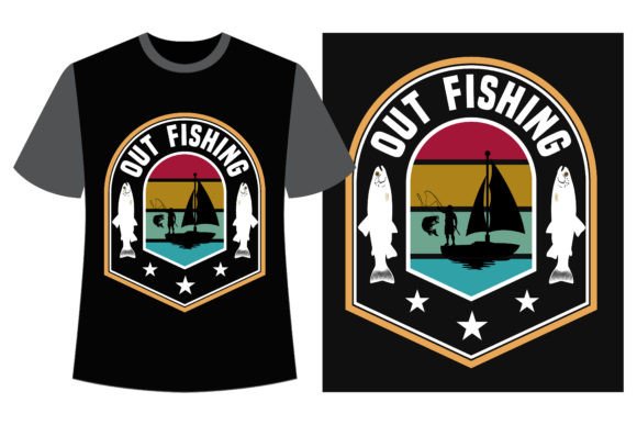 Out Fishing T-Shirt Design: A Bold Graphic for Local Business Branding